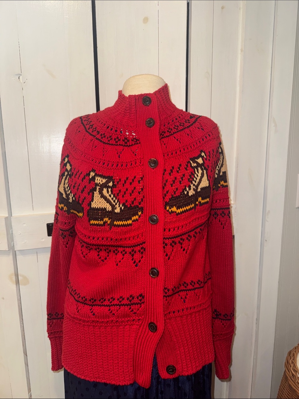 L.L Bean Red Bean Boot Button Cardigan Sweater